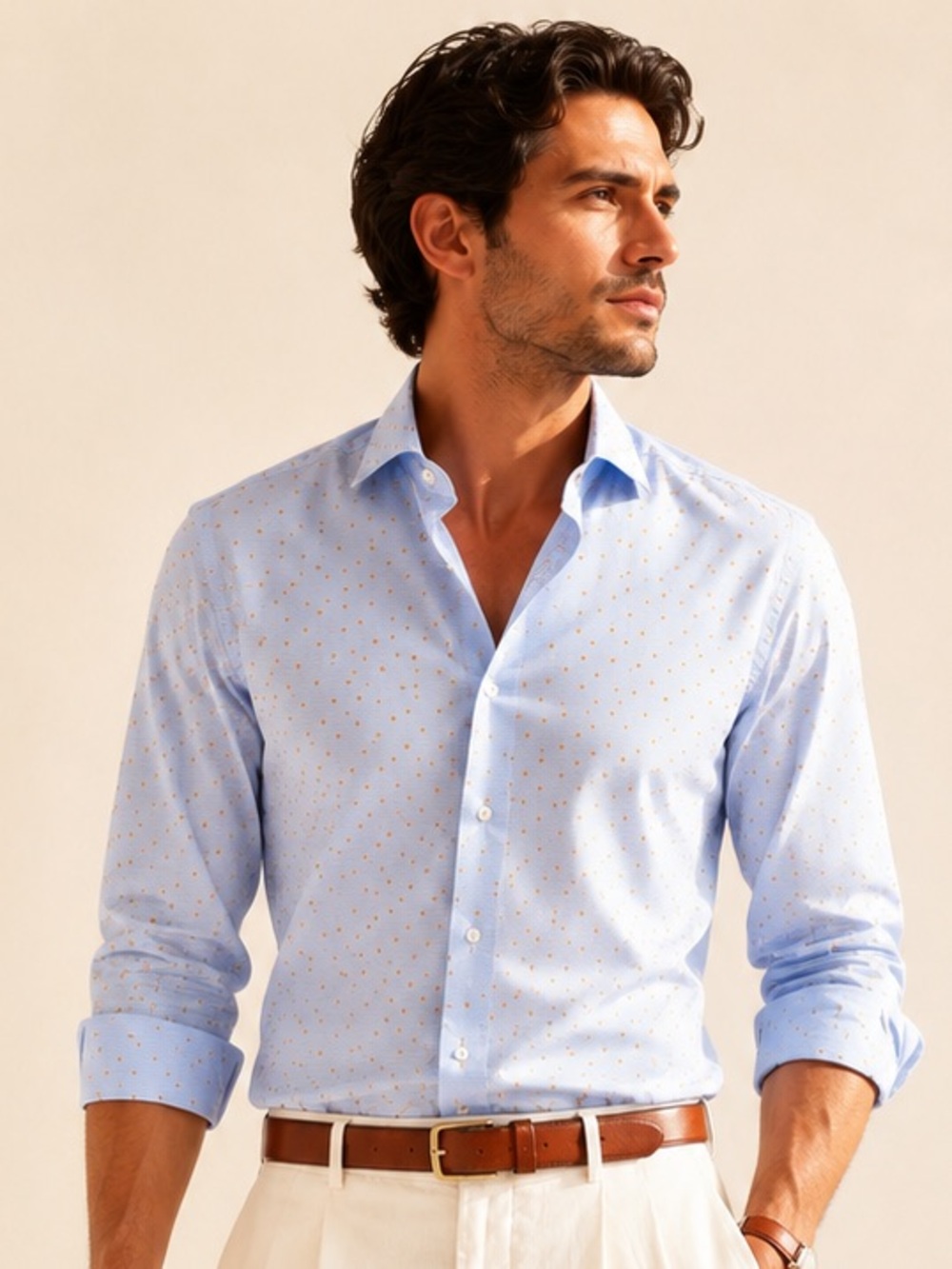 Eton Tailored Cotton Poplin Shirt Blue Orange Dot Swedish Luxury Sz 42 / 16.5